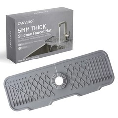ZANVERO Extra Thick Silicone Faucet Mat for Kitchen & Bathroom 17″ x 6″, Gray