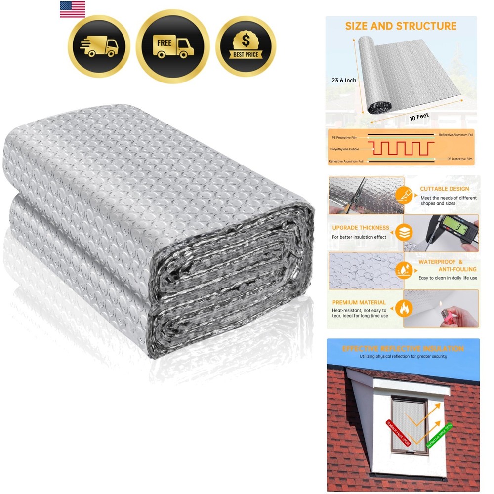 Reflective Foil Insulation Bubble Shield Radiant Barrier Roll 23 6x10ft