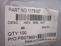 #8-32 Brass Machine Screw Hex Nut QTY 100