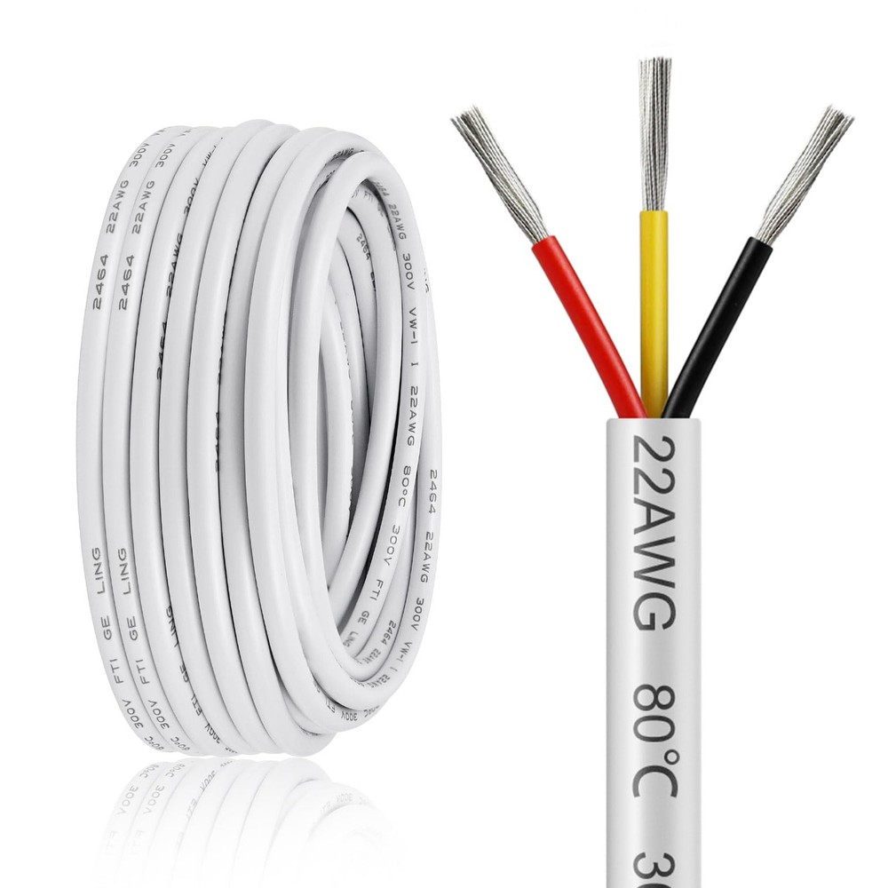 50FT 22AWG 3 Conductor Stranded Tinned Copper Wire for LED Lights Automotive