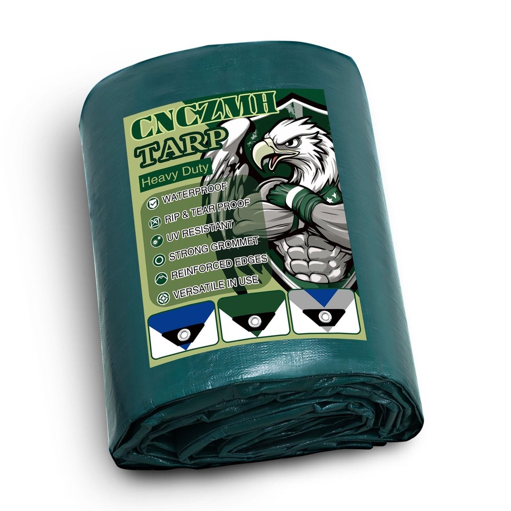 Heavy Duty Tarp Waterproof 12×20 Feet, 16 Mil Thick Green Poly Tarps, Grommet…