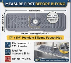 ZANVERO Extra Thick Silicone Faucet Mat for Kitchen & Bathroom 17″ x 6″, Gray