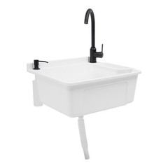 Wall-mounted Utility Sink With Rotate Hot&cold Faucet Anti-clogging Basin White