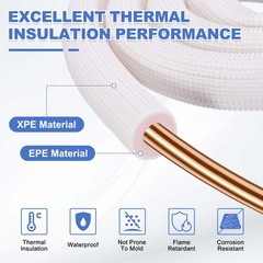 11ft Length White/Pink HVAC Copper Pipe Insulation Foam Tube 3/4″ ID Pipes