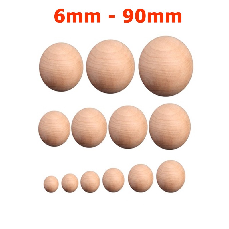 6mm-90mm Natural Solid Round Wooden Ball Bandmade DIY Small Beads Without Holes