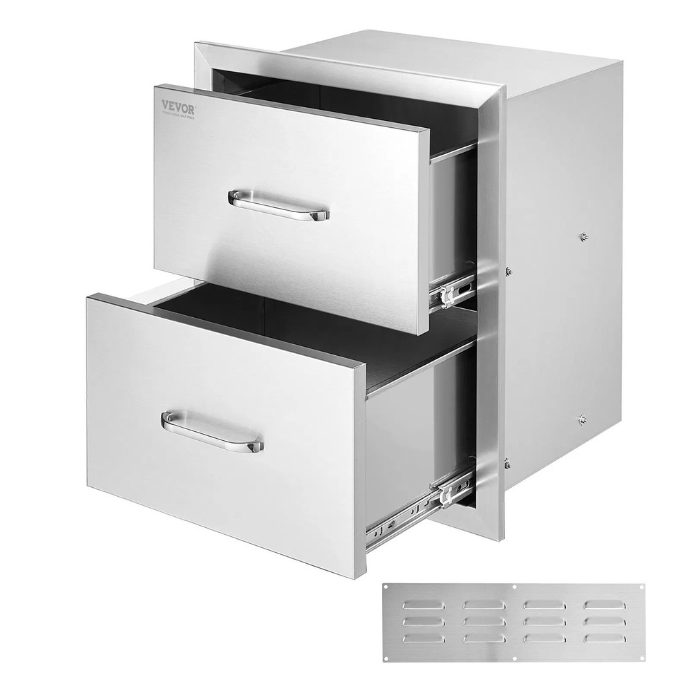 Outdoor Kitchen Drawers 17.8W x 20.2H x 12.2D Inch, Flush Mount Double BBQ Drawe