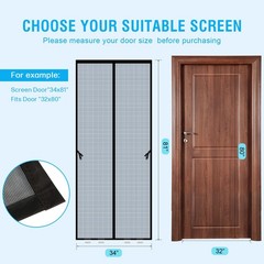 Cnynail Fiberglass Magnetic Screen Door for 34X81 inch, Black Mesh-34″X81″