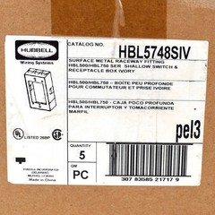 (5) Hubbell HBL5748SIV Rectangular Raceway LP Switch 1-Gang Receptacle Box