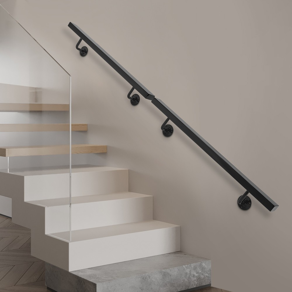 Black Stainless Steel Wall Mount Stair Rail 60in For Wood/Brick/Concrete