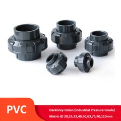 Dark Grey PVC 20-63mm Union With End Cap Solvent Weld Industrial Pressure Grade