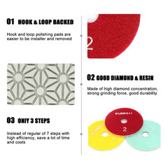 4″ Dry/Wet 3 Step Diamond Polishing Pads 9-Pcs Step 2 for Granite Marble Quartz
