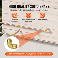 VEVOR Pipe Fittings 1/2″ 12PCS Brass Pipe Fittings Elbow Push-Fit for Air System
