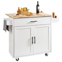 Kitchen Island Cart with Solid Wood Top, 35.4″ Width Mobile Carts with Storage C