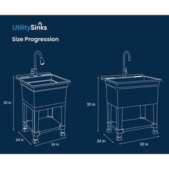 UTILITYSINKS Plastic 24″ Freestanding Workshop Utility Sink, White(For Parts)