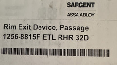 SARGENT ASSA ABLOY RIM EXIT DEVICE PASSAGE 1256-8815 F ETL RHR 32D NEW O[EN BOX
