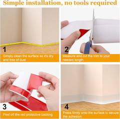 Self-Adhesive Flexible Baseboard Molding Trim – 20 Ft Vinyl Wall Base for Curved