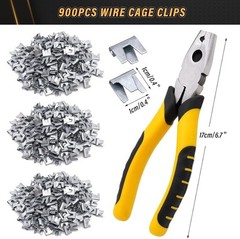 900pcs Rabbit Chicken Wire Cage Clips with Fence Pliers and Hog Rings Yellow