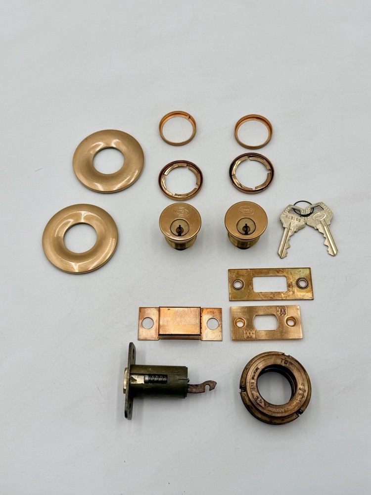 Vintage Nos Corbin Double Cylinder Deadbolt Set Brass / Bronze With Keys Unused
