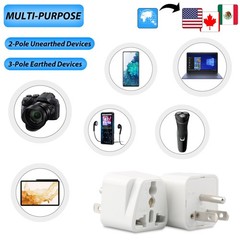 Europe to US Plug Adapter, 3 Pack UK India White