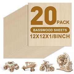 20 Pack Basswood Sheets 1/8x12x12 Inch 3mm 20P 12X12X1/8in, 20 Pieces