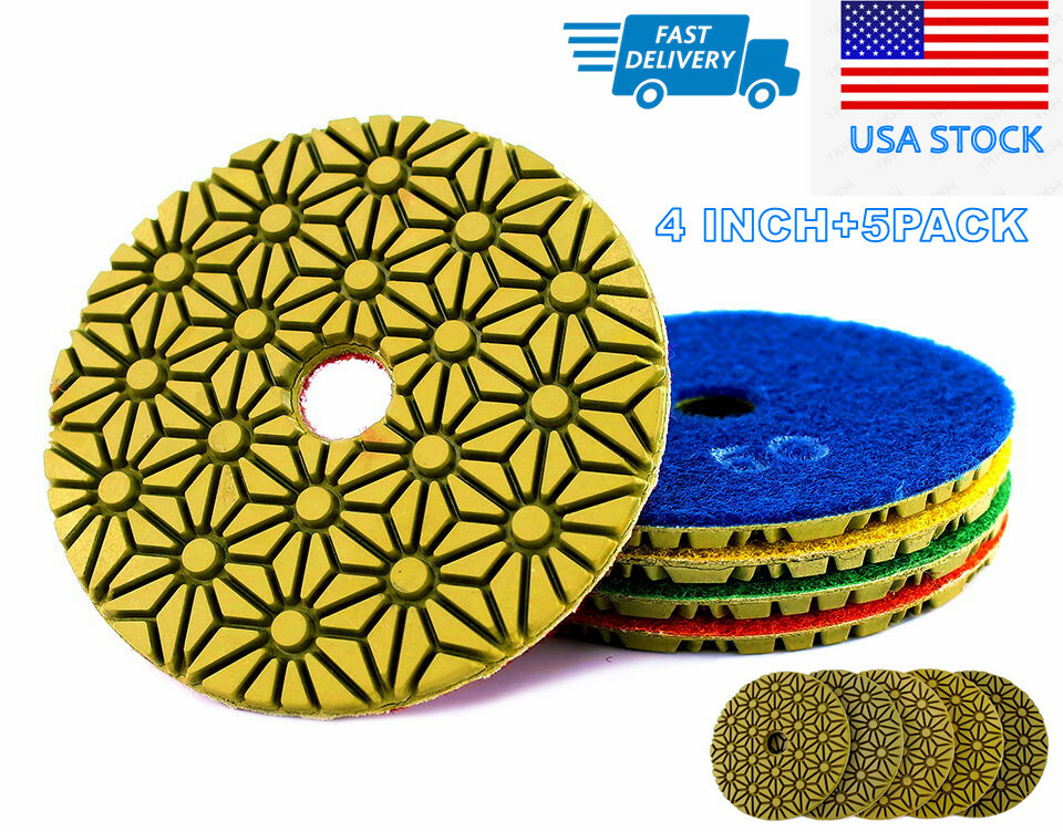 5 Pack 4 Inch Diamond Polishing Pads Flexible Wet concrete Floor Polishing Pad