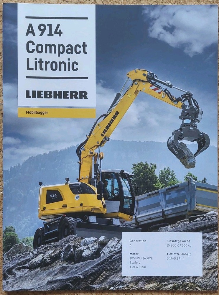 Brochure Liebherr R914 Compact Litronic Wheeled Excavator v 2024 German Excellent Condition