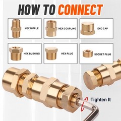 Ailbiuko 60pcs Brass Pipe Fittings Assortment 1/4″, 3/8″, 1/2″, 3/4″