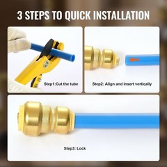 Pipe Fittings 1/2″-3/4″ 12PC Brass Straight-Through Push-Fit for Air