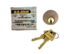 2-PACK US Lock 1-1/8″ Brass Mortise Cylinder KS Keyway US1501KW1DL