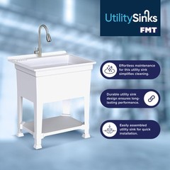 UTILITYSINKS Plastic 24″ Freestanding Workshop Utility Sink, White(For Parts)