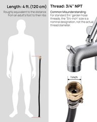 3.9 ft Short Mop Sink Hose – Commercial 3/4″Thread for Floor Mop Sink Connection