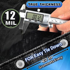 Black Tarps Heavy Duty Waterproof 10×20, 12 Mil Thick, High Durability, Rip a…