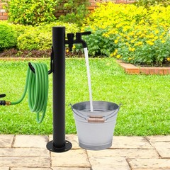 2-Outlets Outdoor Water Column Faucet Mount Column Faucet Garden Faucet Black