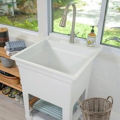UTILITYSINKS Plastic 24″ Freestanding Workshop Utility Sink, White(For Parts)