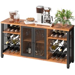 Industrial Bar Cabinet, 55 Inch Rustic Oak, 330 LBS Wine Table for Liquor with W