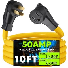 Tellegloww 10FT 50Amp Welder Adapter Cord, NEMA 10-50P 10 ft, black, yellow