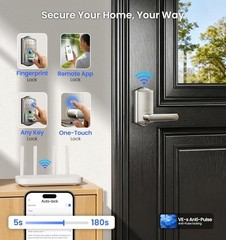 Veise VE029 WiFi Smart Lever Lock, Fingerprint Keyless Entry Door – Satin Nickle