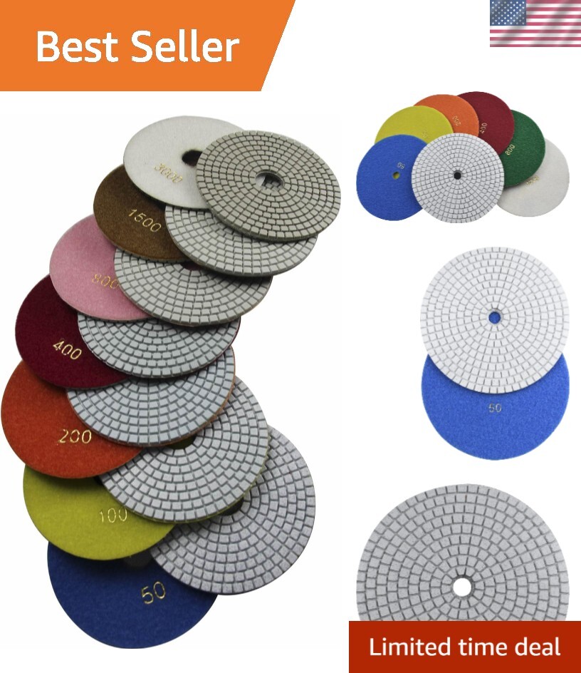 7 Step 7″ Wet Diamond Polishing Pads Abrasive Set, Great For Granite Traverti…