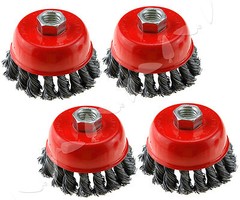 32 Pieces 4″ Knotted Wire Cup Brush carbon steel with 5/8-11 Thread rust removal