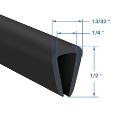 Rubber Edge Trim, 1/4″ U Channel Fit 1/4″- Length 20′, Black