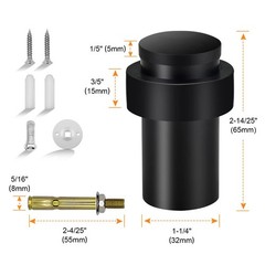 Door Stoppers, Floor Stop 2.5 Inch Cylindrical Black 2 Pack,