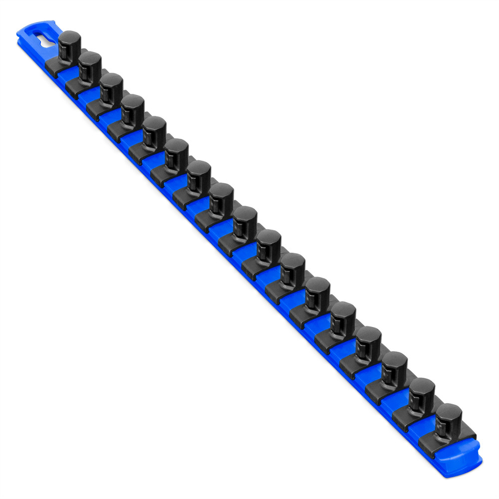 Ernst Mfg. 18″ Socket Organizer and 17 Twist Lock Clips – Blue – 1/2″ 8405