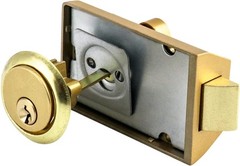 QWORK Night Latch Deadbolt Rim Lock with Key Gold Finish Antique Style
