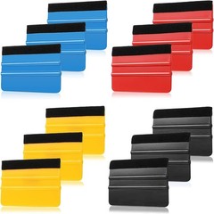 Frienda 12 Pieces Plastic Felt Edge Squeegee Tool Vinyl 4 Inch Blue