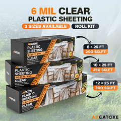 6 Mil 10X25 FT Heavy Duty Plastic Sheeting, UV Resistant Tear-Proof for Greenhou