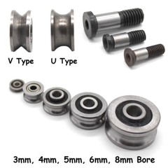 Bore 3/4/5/6/8mm V/U Grooved Wire Guide Pulley Wheel Steel Rollers Ball Bearings