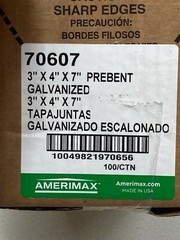 Amerimax 3″ x 4″ x 7″ Prebent Step Flashing. Galvanized Steel. Pack of 20!