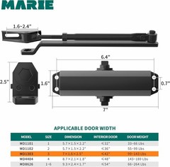 Black Aluminum Spring Hydraulic Door Closer for Residential & Commercial Use