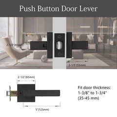 6 Pack Black Door Handles, Privacy Door Lever for Bath & Bedroom, Push Button…