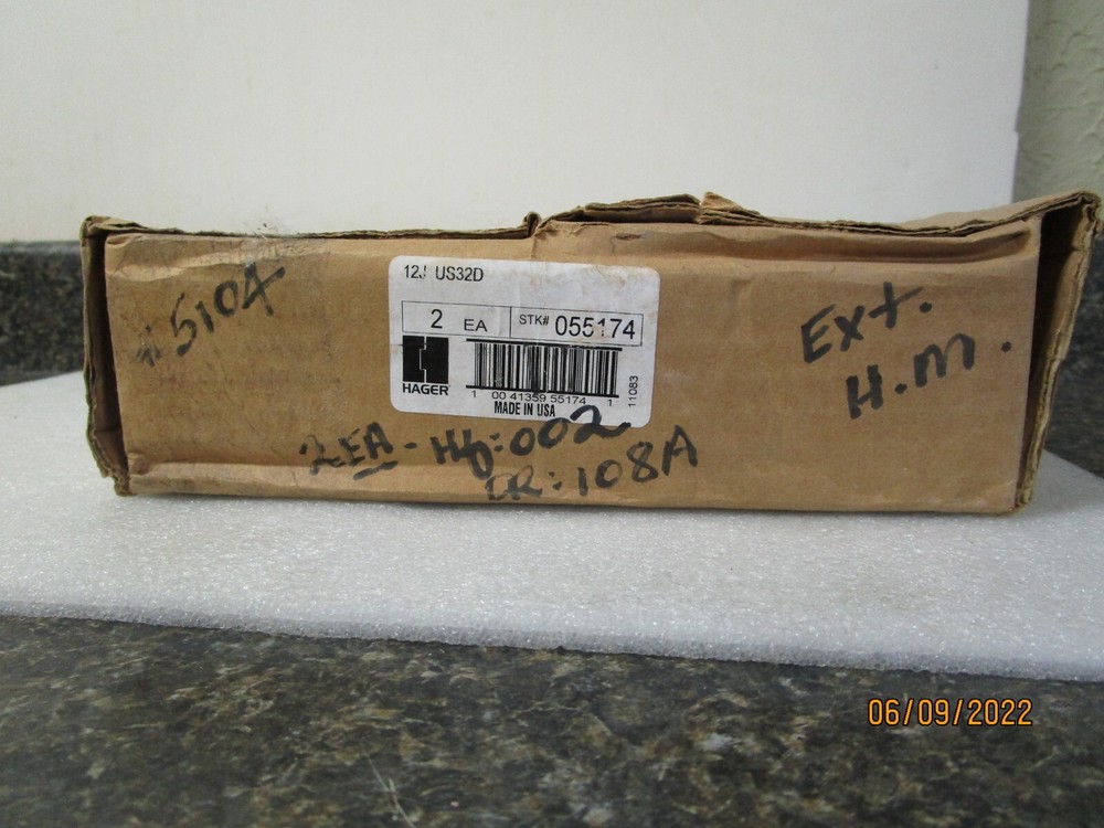 New! Qty (2) Hager 12J Pull, Satin Stainless Steel 055174